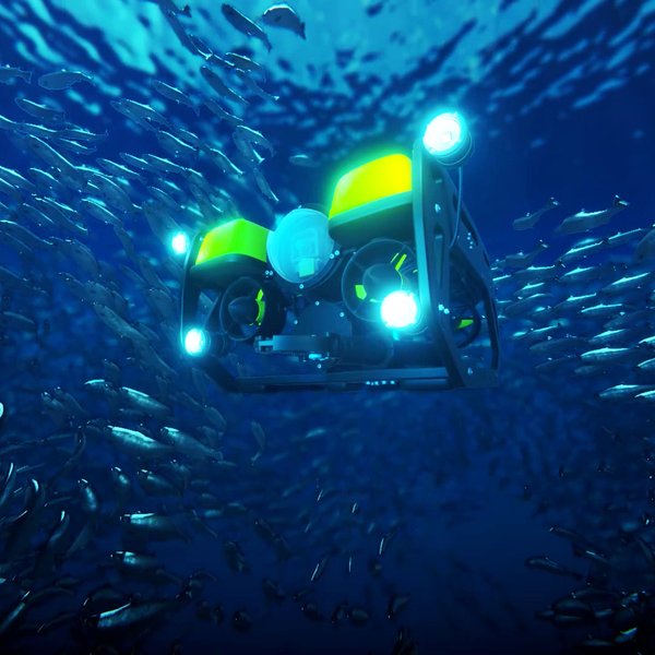 Startskjermen på spillet viser ROV-roboten. Thumbnail for Vitensenteret Sørlandet robot simulator image